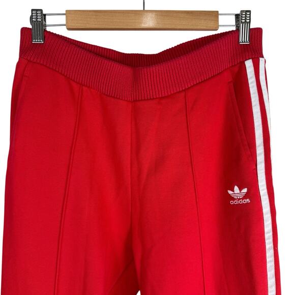 Adidas Pants Mens Small Red Joggers Athletic Three Stripes Trefoil Pockets - Picture 2 of 10